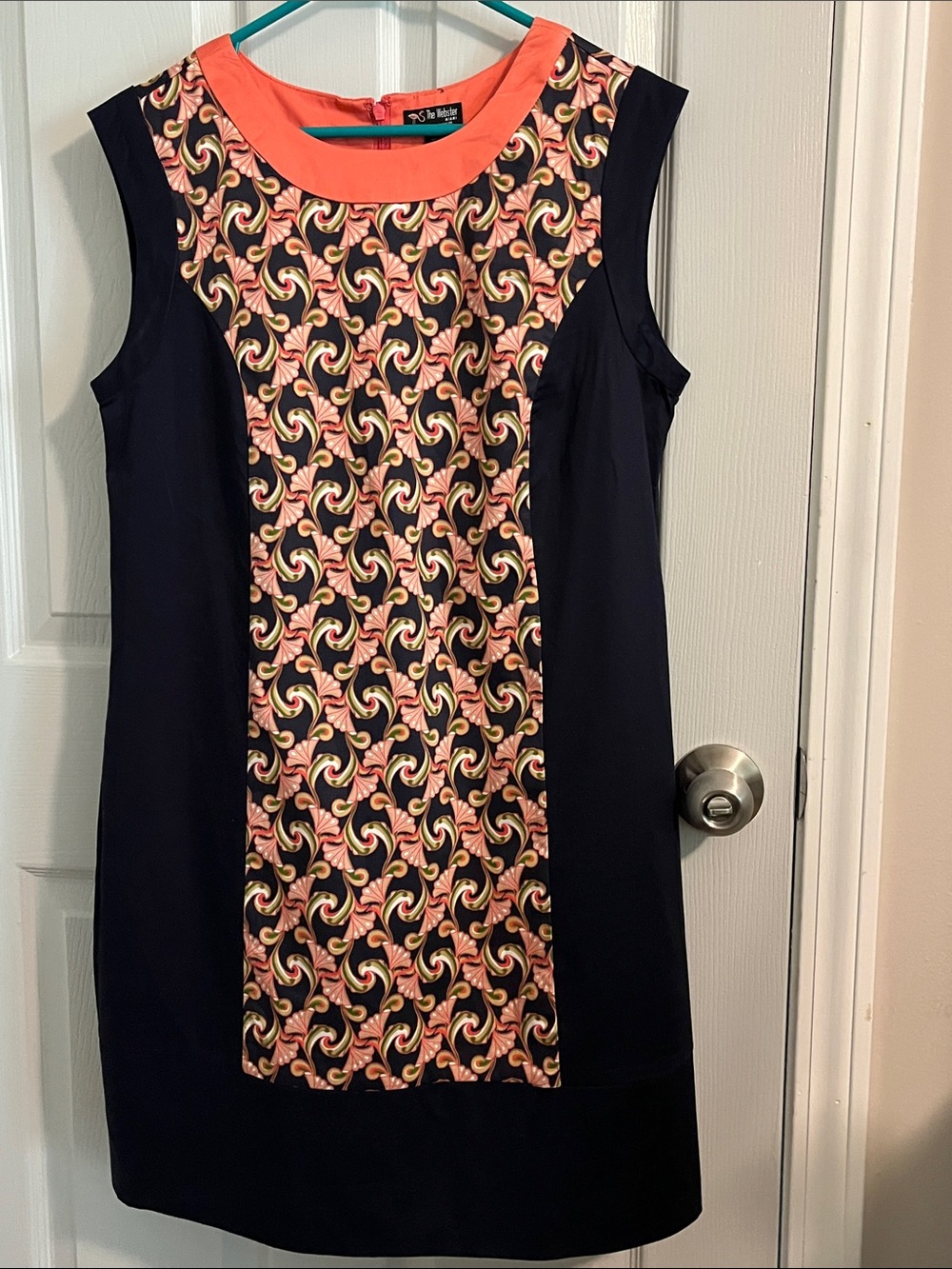The Webster at Target Navy Mini Dress with Coral Trim and Multicolor Pattern